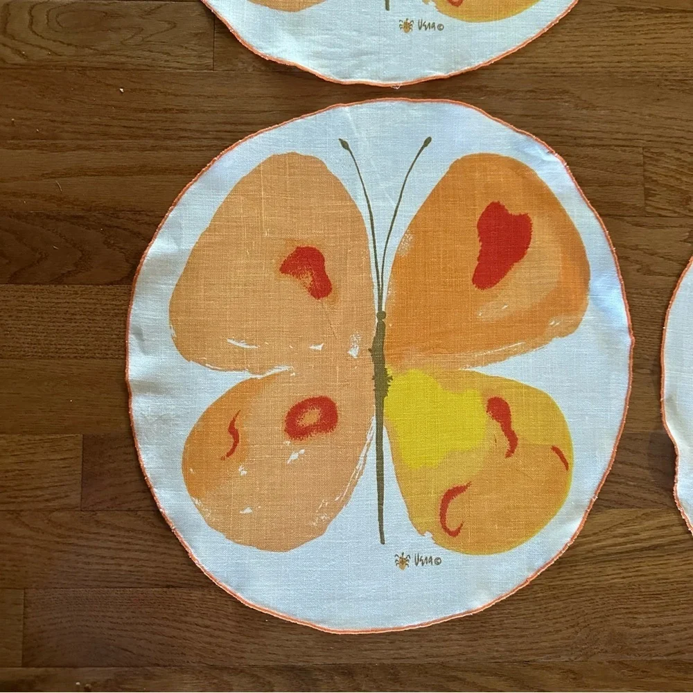 Set of 8 Vintage Vera Neumann Placemats Butterfly MCM Signed Retro Orange Cottag